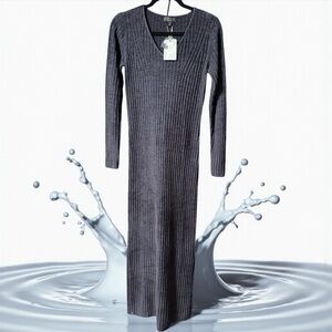 Barefoot Dreams M Tall CozyChic Ultra Lite Long Sleeve V Ribbed Dress NWT BLK